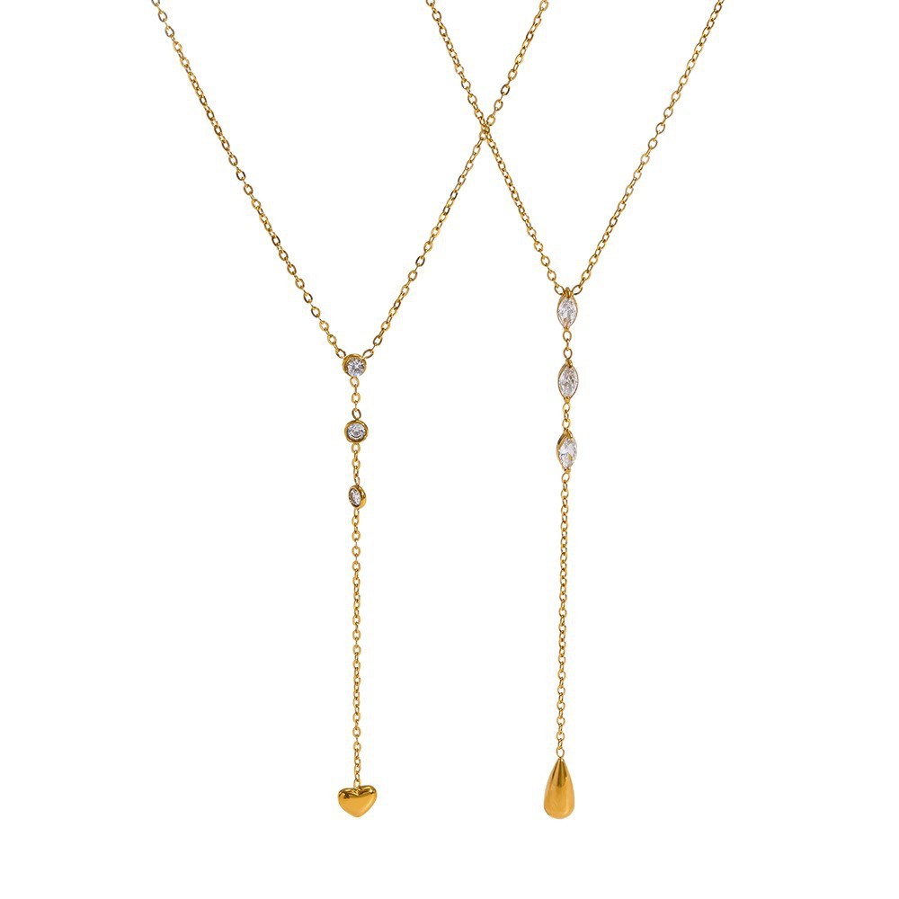 Collier Pendentif Élégant En Forme De Cœur Et Goutte D'Eau, En Acier Inoxydable Étanche, Couleur Or, Avec Zircon. Image5