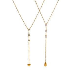 Collier Pendentif Élégant En Forme De Cœur Et Goutte D'Eau, En Acier Inoxydable Étanche, Couleur Or, Avec Zircon. h5 Image5