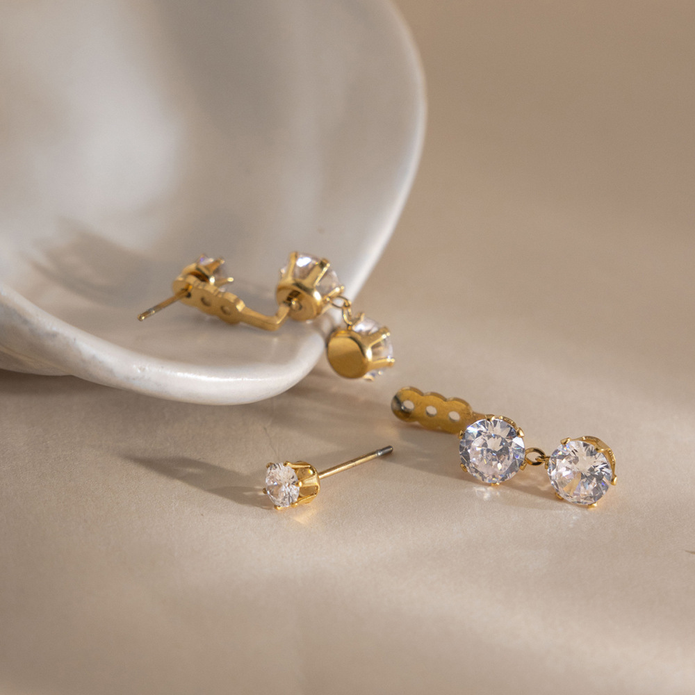 Boucles D'Oreilles Pendantes Pour Femme, Simples Et Rondes, En Acier Inoxydable, Étanches, Couleur Or, Avec Zircon. Image3