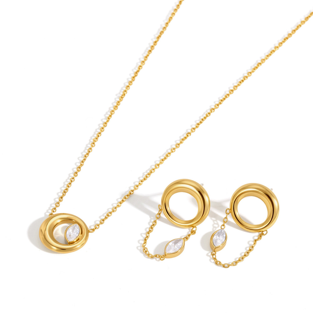 Ensembles De Colliers Pour Femmes Avec Pompon Simple, Cercle, Acier Inoxydable, Imperméable, Couleur Or Et Zircon. Image6
