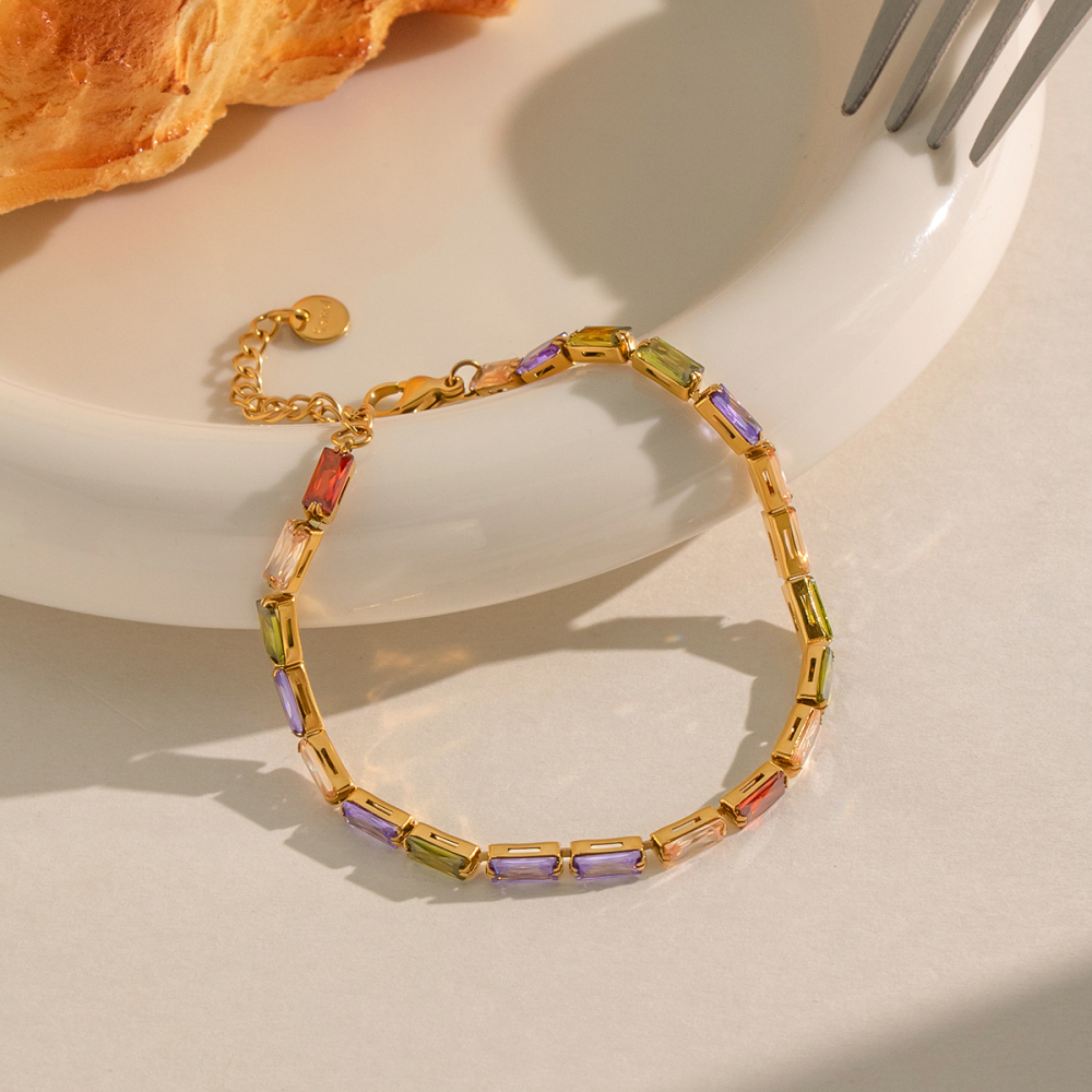 Bracelets À Maillons Pour Femmes En Acier Inoxydable Étanche, Couleur Or, Avec Zircon. Image4