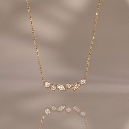 Colliers pendentifs pour femmes en acier inoxydable imperméable avec zircon de forme géométrique 2