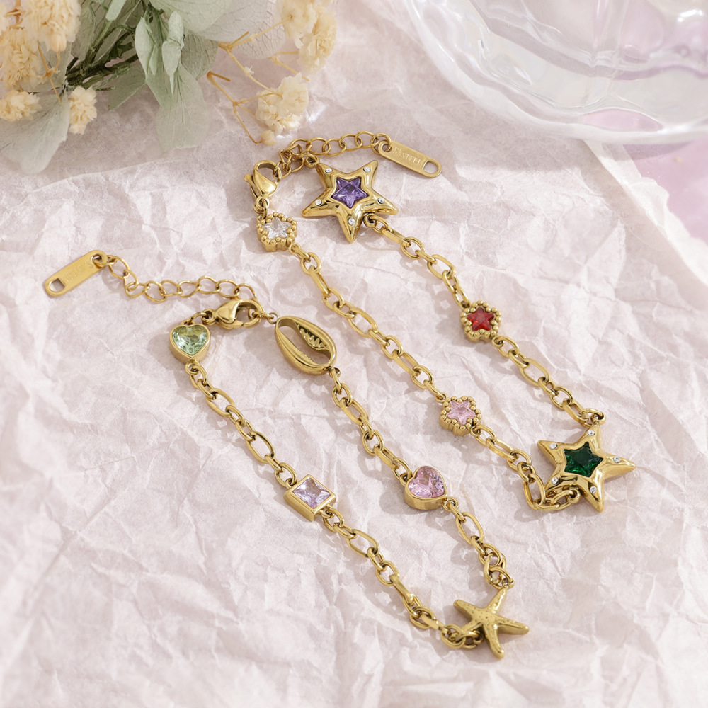 Bracelets À Breloques Pour Femmes En Acier Inoxydable, Étanches, Couleur Or, Avec Étoile De Mer Et Strass, Ornés D'Étoiles De Mer. Image4