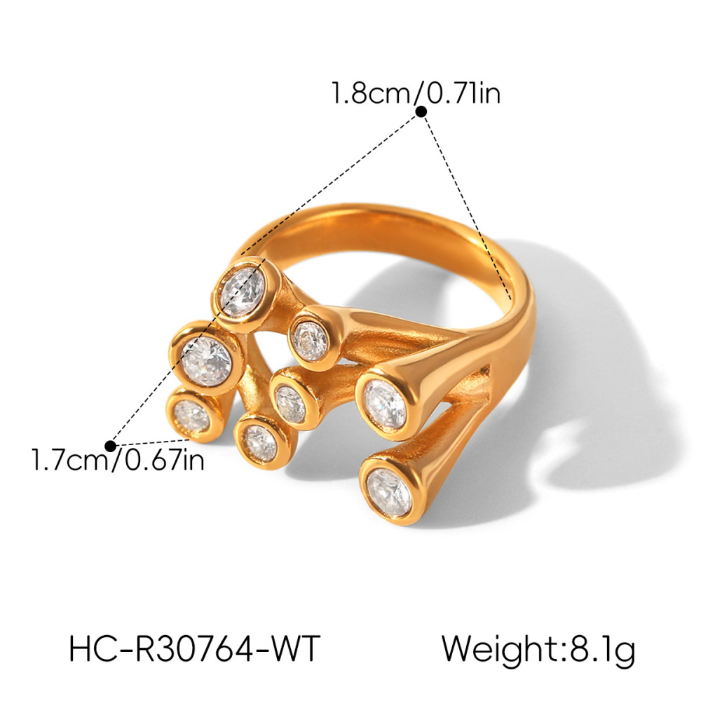 Bagues Pour Femmes En Acier Inoxydable Doré, Forme Irrégulière, Étanches, Serties De Zircon Et Ornées De Pierres Précieuses (Série Simple). h5Image2