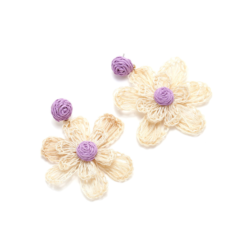 Boucles D'Oreilles Pendantes En Raphia Sweet Flower Pour Femme, Collection Romantique Image4