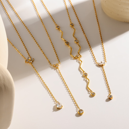 Colliers pendentifs pour femmes en acier inoxydable étanche, couleur or, en forme de Y, ornés de strass