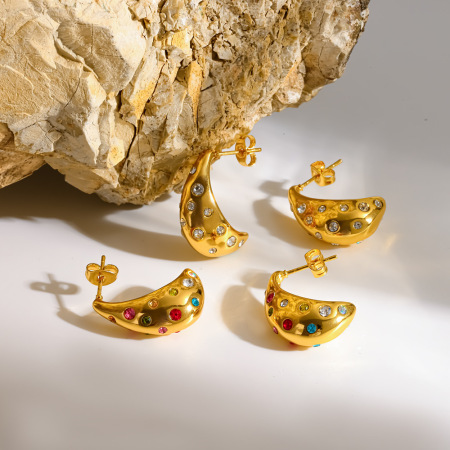 Boucles d'oreilles puces élégantes en acier inoxydable, imperméables, couleur or, ornées de strass, en forme de goutte.