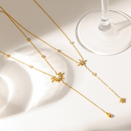 Colliers pendentifs pour femmes, série luxueuse, élégants et en forme d'étoile, en acier inoxydable étanche couleur or et zircon. 2