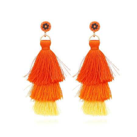 Boucles d'oreilles pendantes pour femmes, collection ethnique, avec pompons et fils.
