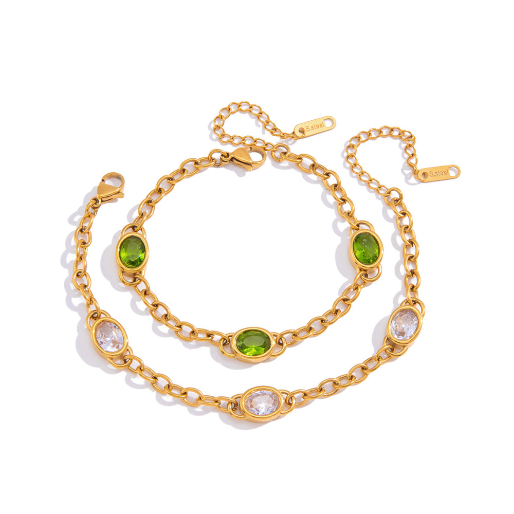 Bracelet Chaîne Femme Daily Chain En Acier Inoxydable Étanche Couleur Or Avec Zircon, Forme Ellipse Image5