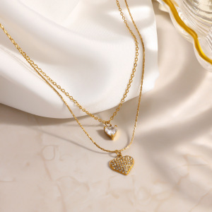 Colliers Pendentifs Pour Femmes, Collection Simple, Élégants, En Forme De Cœur, En Acier Inoxydable Étanche, Couleur Or Et Zircon. h5 Image3