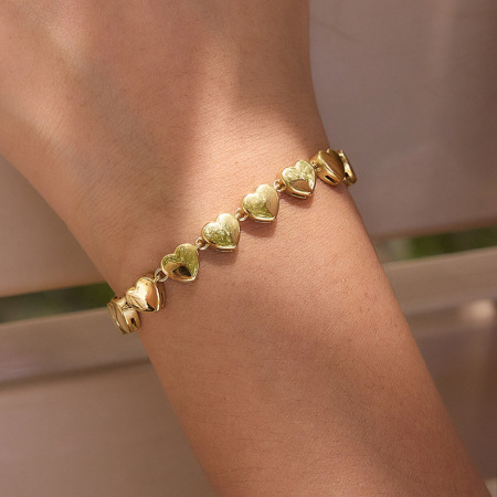Bracelet chaîne femme en acier inoxydable étanche couleur or avec motif cœur 2