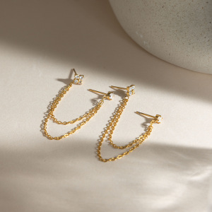 Boucles D'Oreilles Puces Élégantes Pour Femmes, En Acier Inoxydable Imperméable, Couleur Or, Avec Pompon Et Zircon, Ornées De Fleurs. h5 Image3
