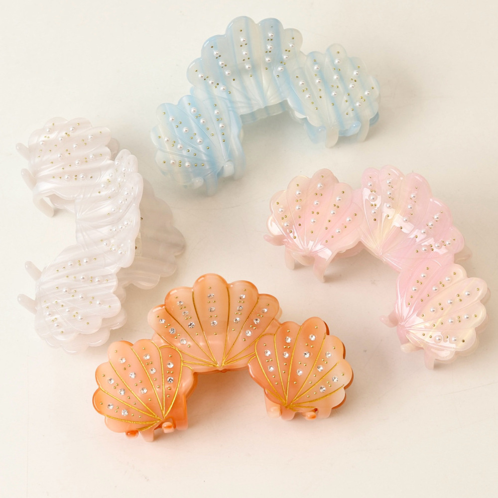 Pinces À Cheveux En Acétate De Perles Artificielles, Couleur Unie Style Océanique, Série Simple, Dégradé De Couleurs Image4