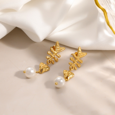 Boucles d'oreilles pendantes pour femme, style romantique, en acier inoxydable, couleur or, motif poisson mignon. 2