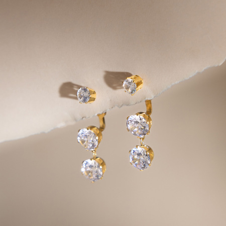 Boucles d'oreilles pendantes pour femme, simples et rondes, en acier inoxydable, étanches, couleur or, avec zircon.