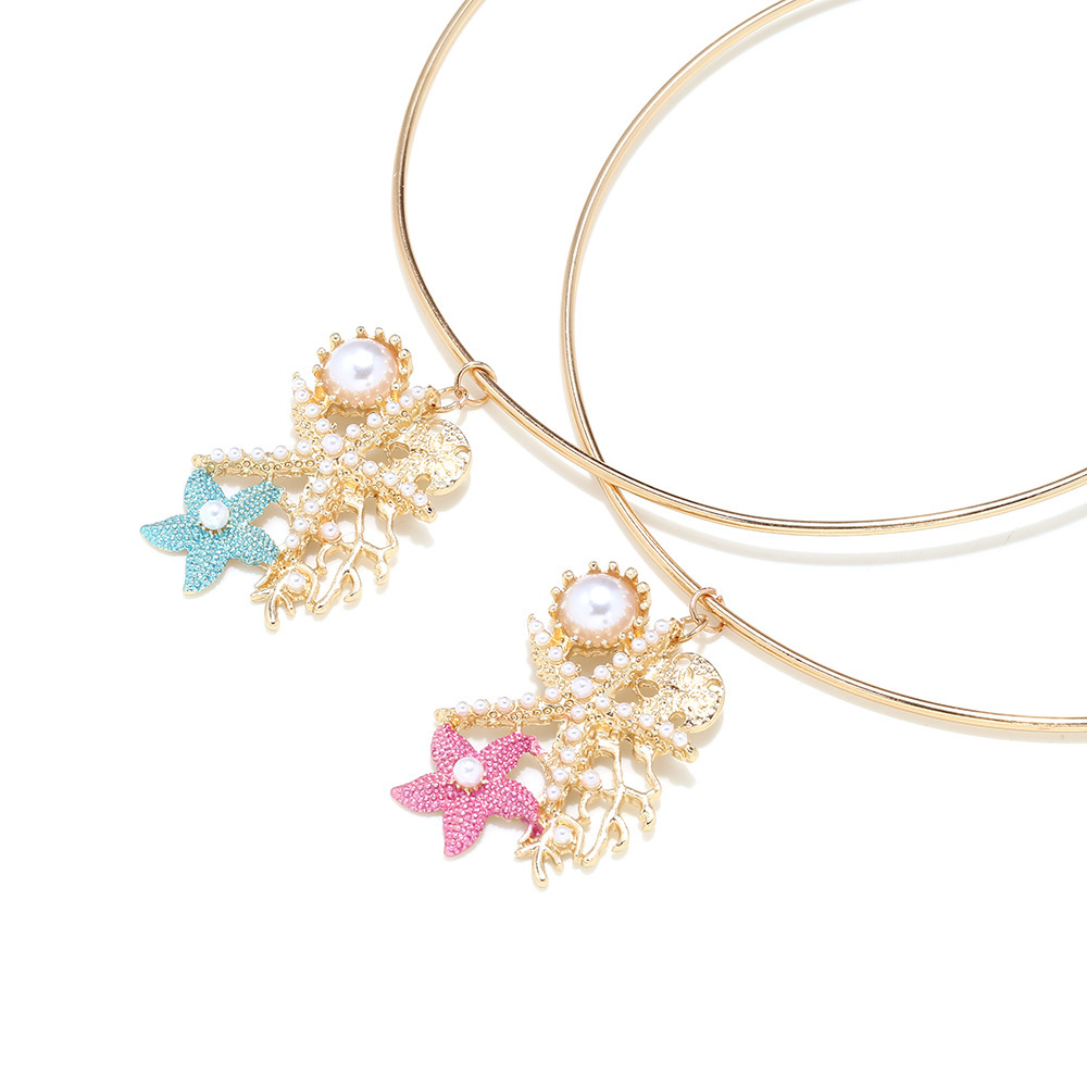 Colliers Pendentifs Femme En Alliage, Motif Étoile De Mer, Style Vacances Océaniques Image4