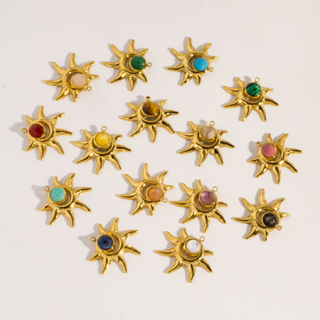 Pendentifs pour femmes en acier inoxydable doré, forme irrégulière, style soleil, étanches, avec pierre naturelle, collection classique à faire soi-même