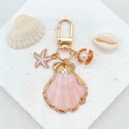 Porte-clés coquillage en forme irrégulière, style océanique, collection Simple, collection Vacances, coquillage étoile de mer. 2