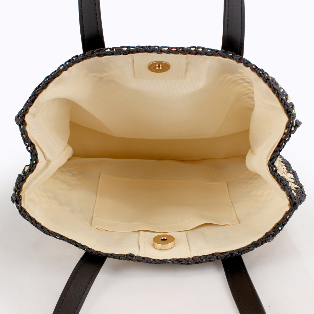 Sac Carré Pour Femme En Raphia Tissé À Rayures Ajourées Et Couleurs Mélangées, Style Vacances h5Image3