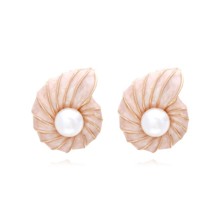 Boucles d'oreilles puces pour femmes, en alliage de coquillages et perles artificielles