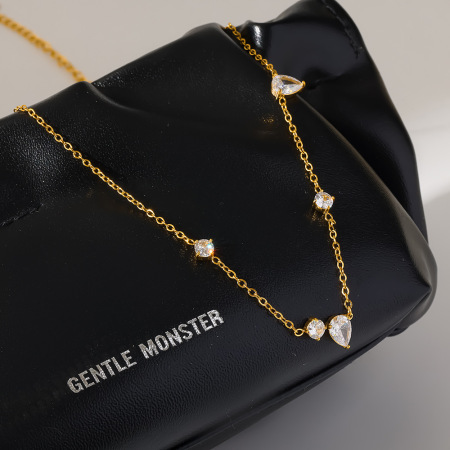 Colliers pendentifs pour femmes, luxueux et simples, en forme de goutte géométrique, en acier inoxydable étanche, couleur or, avec zircon.