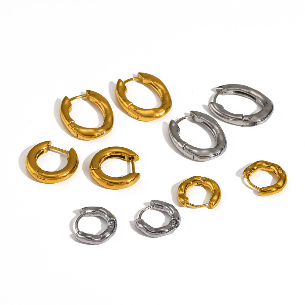 Boucles D'Oreilles Créoles Simples En Acier Inoxydable Imperméable Couleur Or Pour Femmes Image4