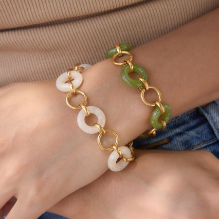 Bracelet chaîne femme Simple Series Daily Patchwork Circle en acier inoxydable étanche couleur or