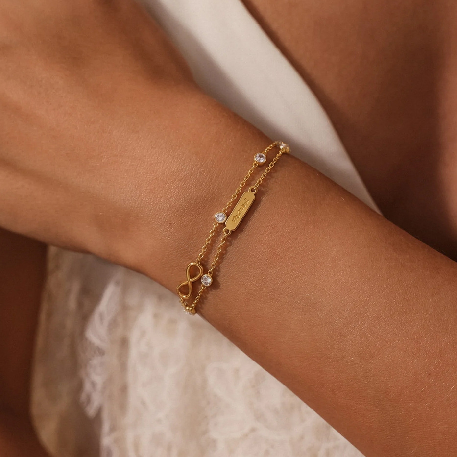 Bracelet Chaîne Élégant Et Imperméable En Acier Inoxydable Doré Avec Perle, Collection Simple Series Elegant Infinity Image4