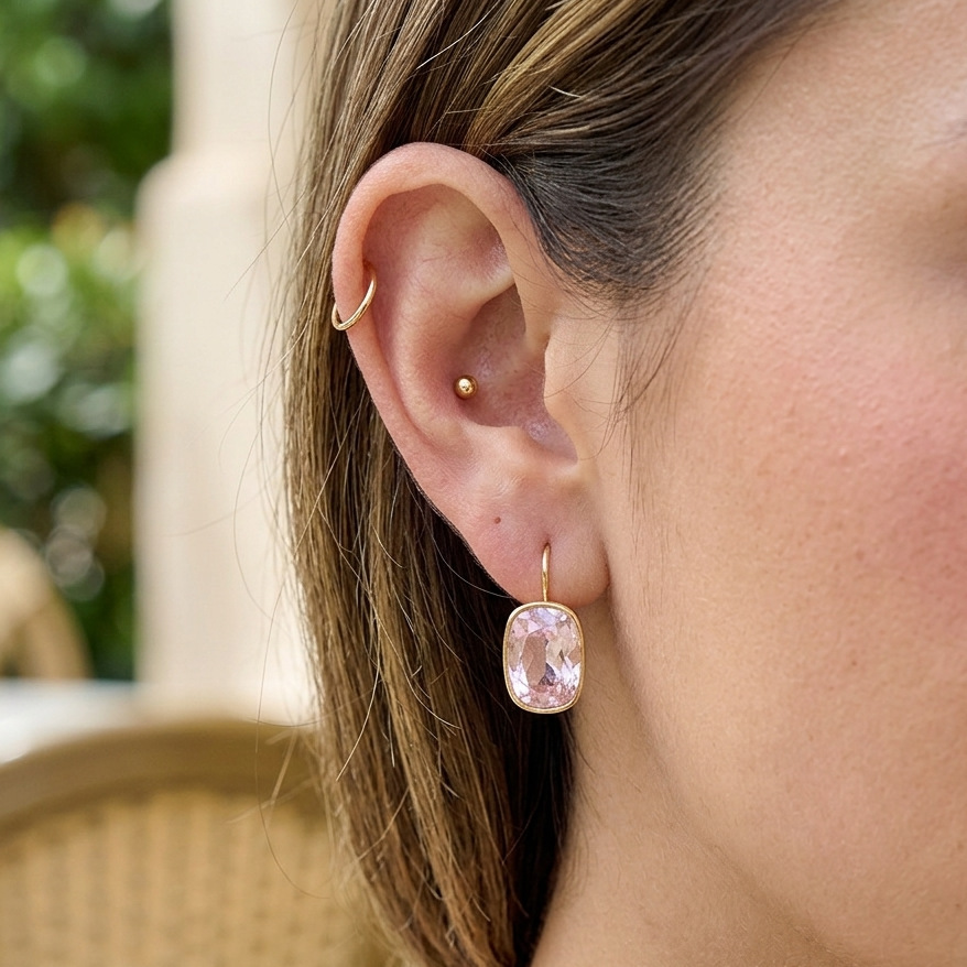 Boucles D'Oreilles Puces Rectangulaires Simples En Acier Inoxydable Étanche Couleur Or Avec Zircon Pour Femmes Image2