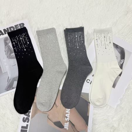 Chaussettes mi-mollet basiques à paillettes et strass, légèrement rebondissantes