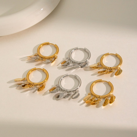 Boucles d'oreilles créoles Daily Tassel pour femmes, en acier inoxydable, étanches, couleur or