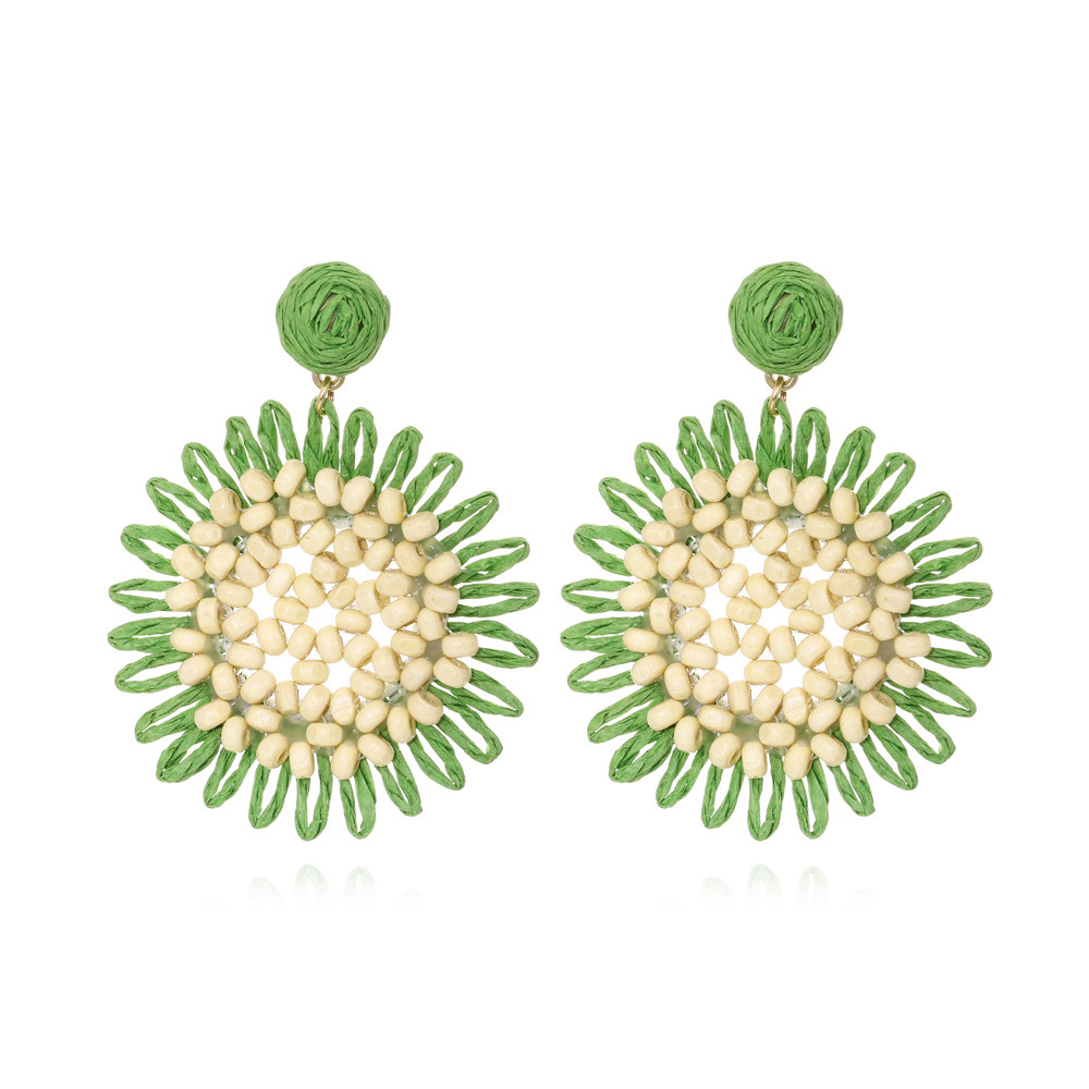 Boucles D'Oreilles Pendantes Pour Femme, Collection Romantique, Motif Floral En Raphia