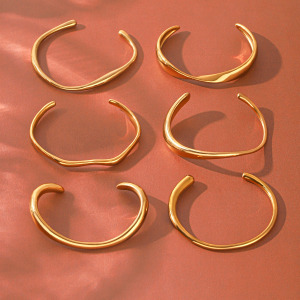 Bracelet Jonc Pour Femme Simple Series Daily Lines, Forme Elliptique, En Acier Inoxydable, Étanche, Couleur Or h5 Image4