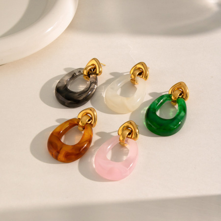 Boucles d'oreilles pendantes pour femmes en résine imperméable et acier inoxydable