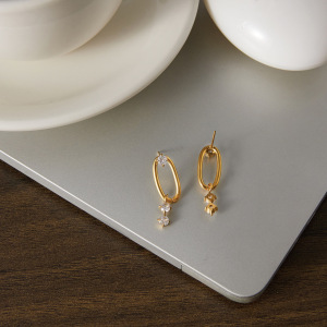 Boucles D'Oreilles Pendantes Pour Femme, Style Simple, Rectangulaire, En Acier Inoxydable, Étanches, Couleur Or, Avec Zircon. h5 Image3
