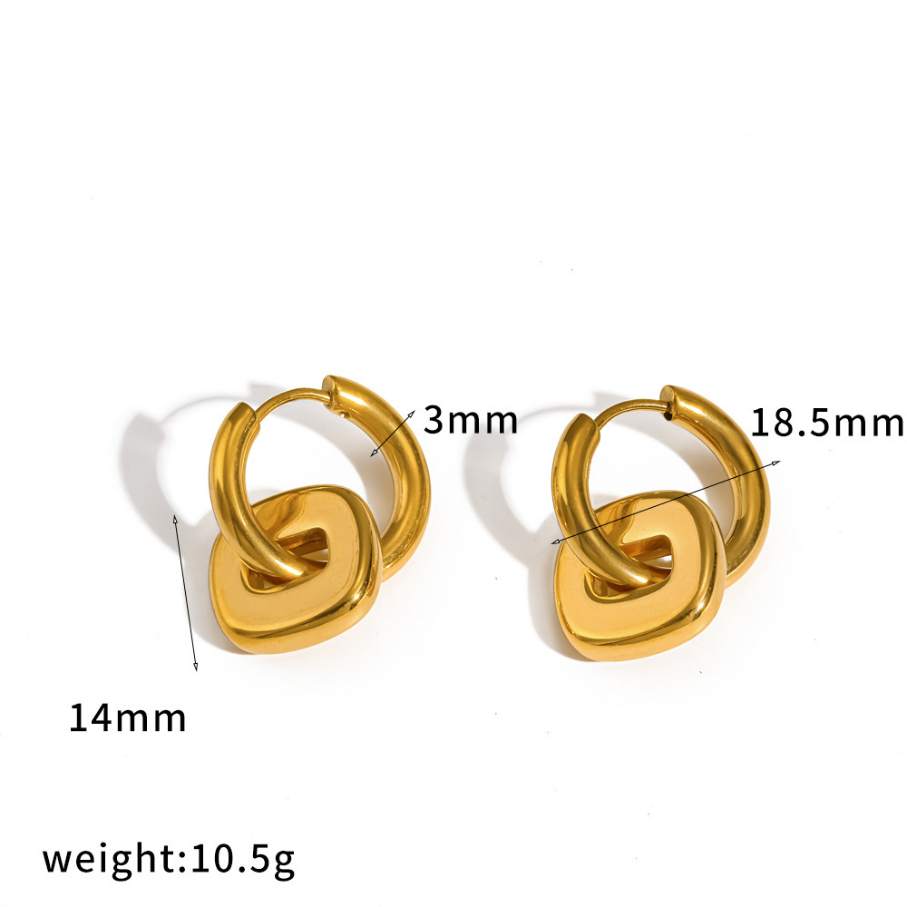 Boucles D'Oreilles Pendantes Pour Femmes, Forme Rectangulaire, En Acier Inoxydable Étanche, Couleur Or, Collection Simple Series