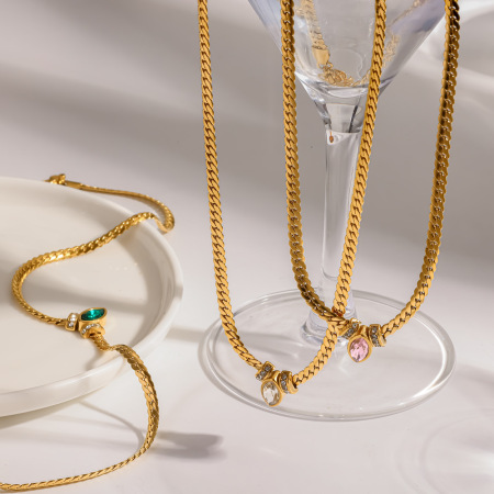 Colliers à maillons élégants pour femmes, en acier inoxydable étanche, couleur or, avec zircon.