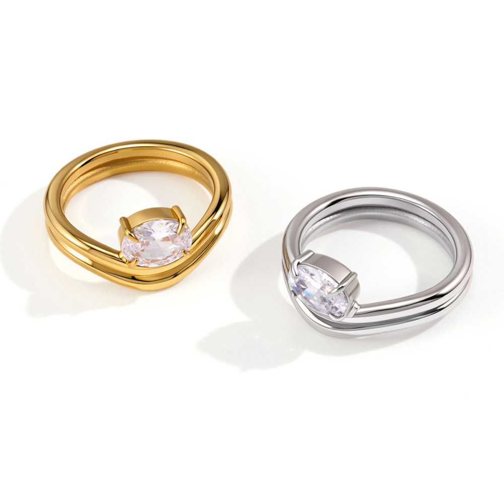Bagues Pour Femmes En Acier Inoxydable À Rayures Simples, Étanches, Couleur Or, Serties De Zircon. Image5