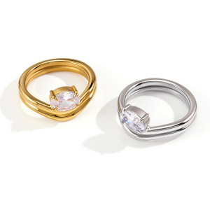 Bagues Pour Femmes En Acier Inoxydable À Rayures Simples, Étanches, Couleur Or, Serties De Zircon. h5 Image5
