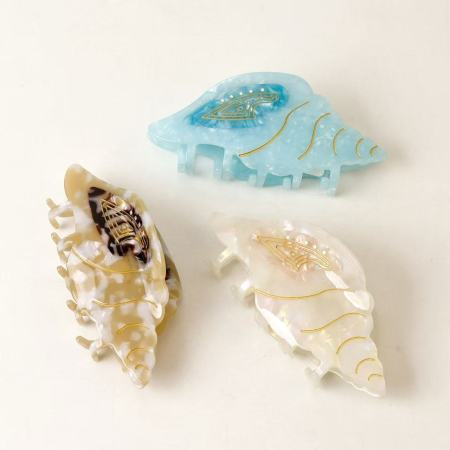 Griffes à cheveux en acétate de coquillage, couleur unie naturelle, style océanique, série romantique