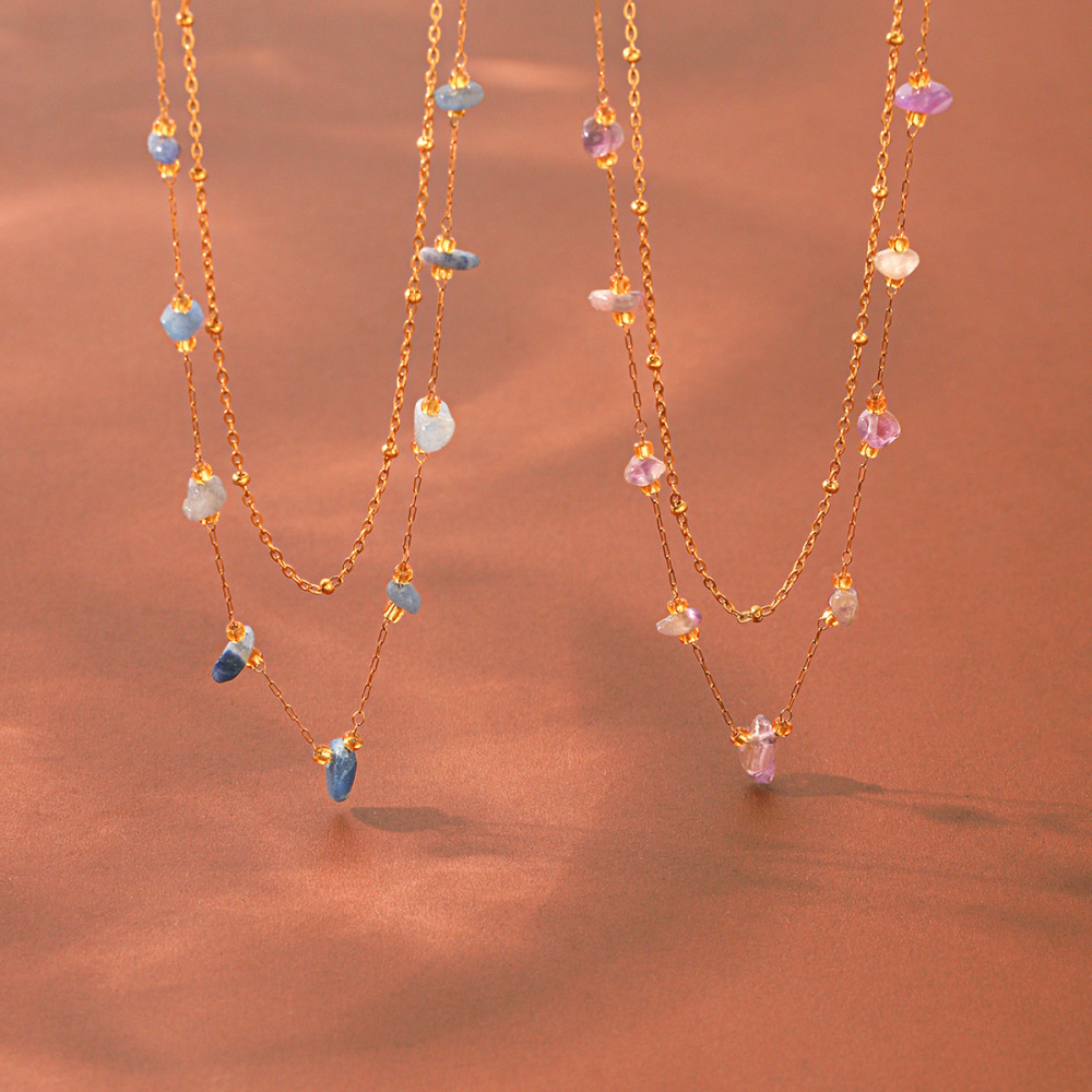 Colliers De Perles Pour Femmes, Collection Simple Series Daily Chain, En Acier Inoxydable, Couleur Or, Étanches, Avec Pierres Naturelles. Image3