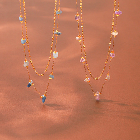 Colliers de perles pour femmes, collection Simple Series Daily Chain, en acier inoxydable, couleur or, étanches, avec pierres naturelles. 2