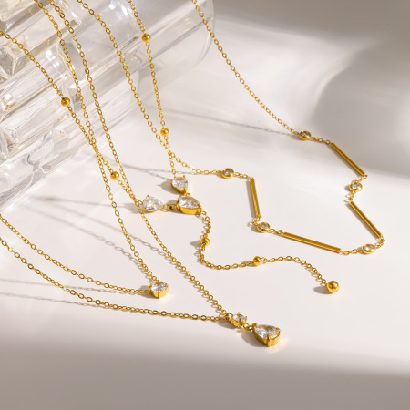 Colliers Pendentifs Pour Femmes En Acier Inoxydable, Couleur Or, En Forme De Goutte Simple, Étanches, Avec Zircon.