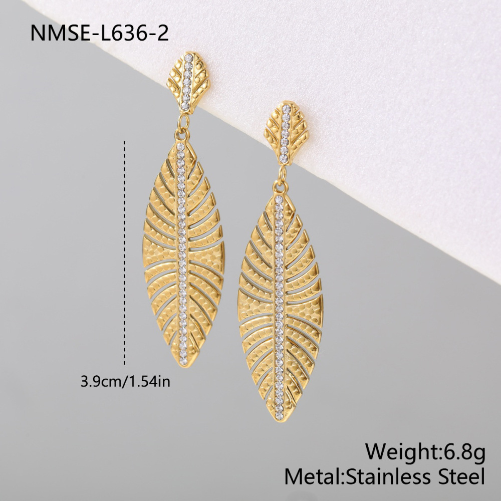Boucles D'Oreilles Pendantes Simple Series Daily Plant Leaf En Acier Inoxydable Doré Et Étanches