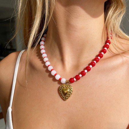 Colliers de perles en résine pour femmes avec perles en forme de cœur