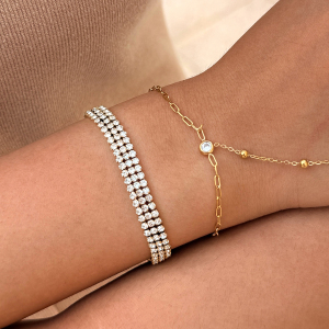 Bracelet Chaîne Femme En Acier Inoxydable Imperméable Couleur Or Avec Zircon, Forme Irrégulière Luxueuse, Idéal Au Quotidien h5 Image4