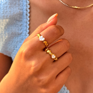 Ensembles De Bagues Pour Femmes Simple Series Daily Heart En Acier Inoxydable Étanche Couleur Or Avec Zircon h5 Image2