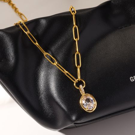 Colliers pendentifs pour femmes, luxueux et élégants, en forme d'ellipse, en acier inoxydable étanche, couleur or, ornés de zircon.