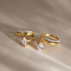 Bagues Pour Femmes Luxueuses En Acier Inoxydable De Forme Elliptique, Étanches, Couleur Or, Serties De Zircon. h5 Image3